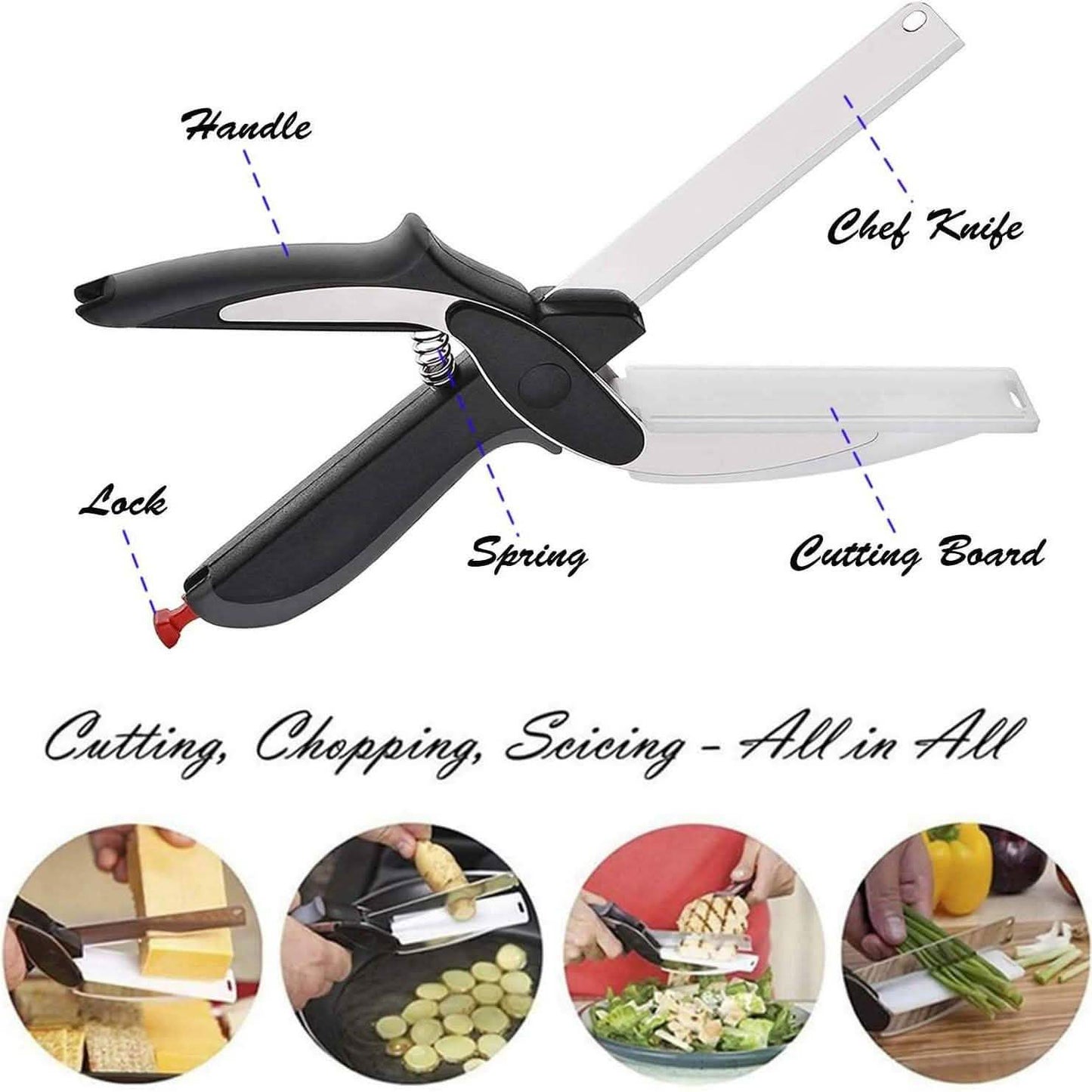 SKEMIX Kitchen Food Scissors, Food Cutter Chopper Clever Stainless Steel Knife with Cutting Board DailySale