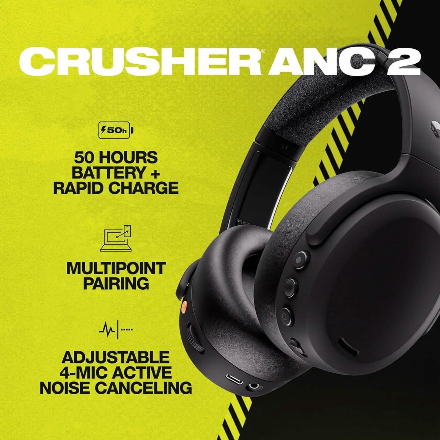 Skullcandy Crusher ANC 2 Over-Ear Noise Cancelling Wireless Headphones  (Refurbished) DailySale