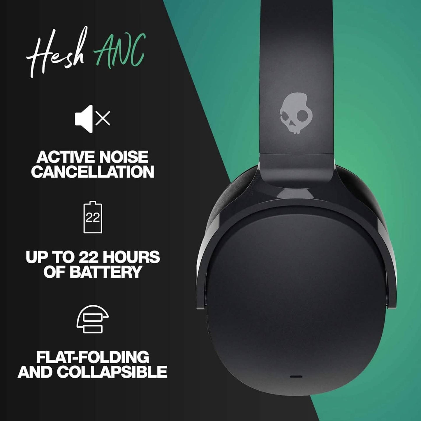 Skullcandy Hesh ANC Wireless Noise Cancelling Over-Ear Headphone - True Black  (Refurbished) DailySale