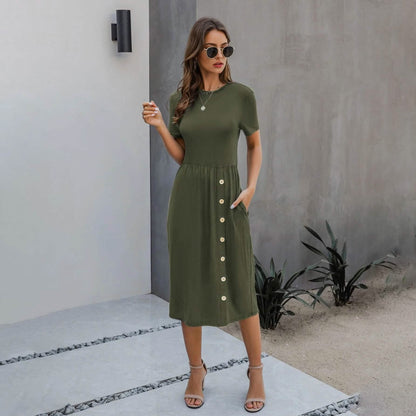 Slant Pocket Button Detail Dress DailySale