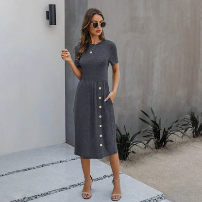 Slant Pocket Button Detail Dress DailySale