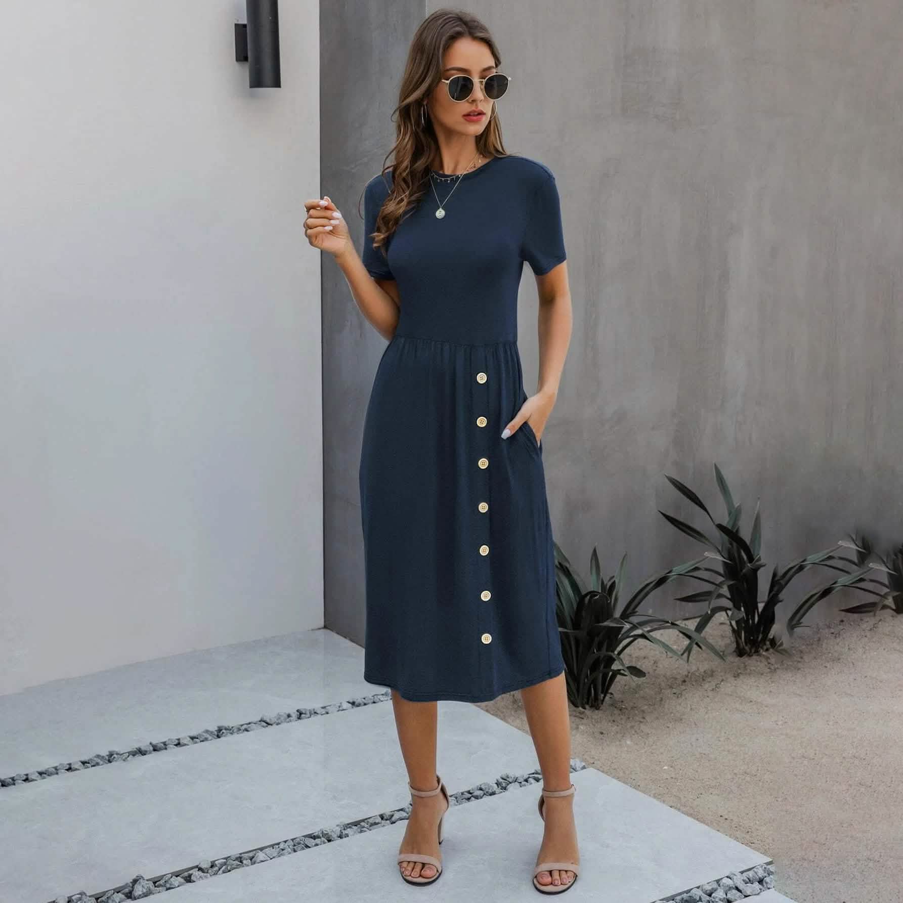 Slant Pocket Button Detail Dress DailySale