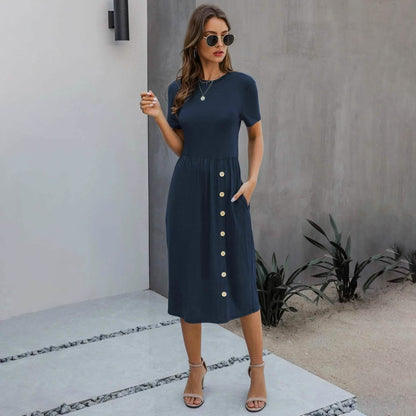Slant Pocket Button Detail Dress DailySale