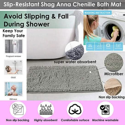 Slip-Resistant Shag Anna Chenille Soft Absorbent Bath Mat Bathroom Rug 17" x 24" DailySale