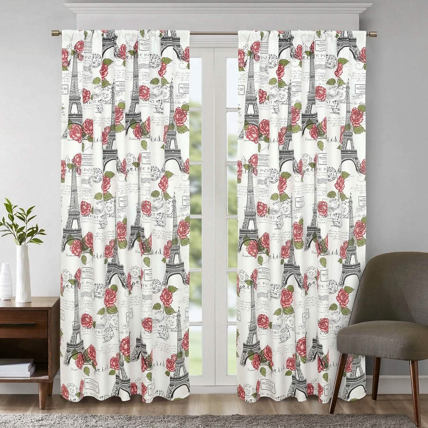 2-Piece Set: Sloane Street Paris Rose Eiffel Tower Window Curtain Panel Pair DailySale