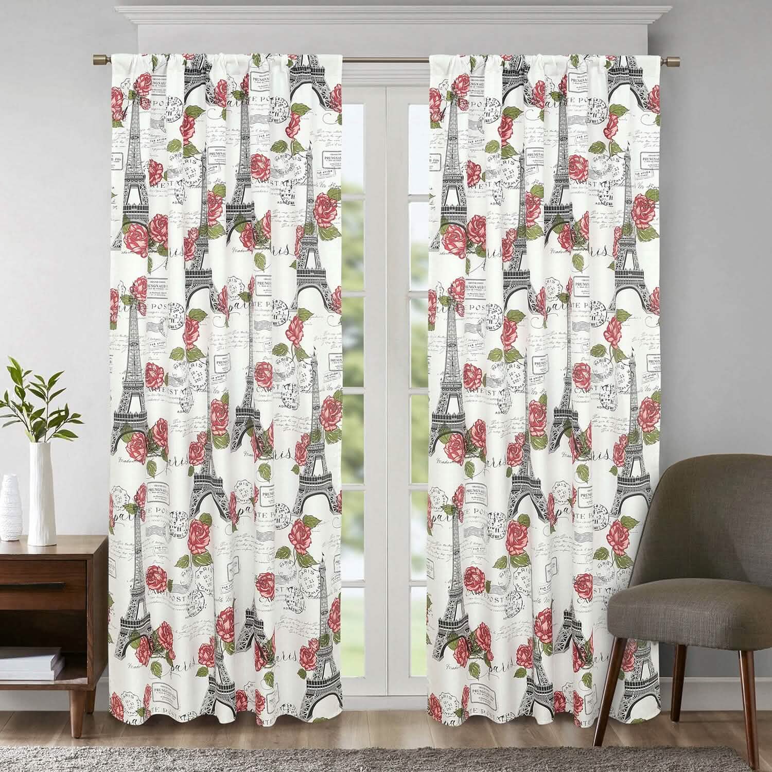 2-Piece Set: Sloane Street Paris Rose Eiffel Tower Window Curtain Panel Pair DailySale