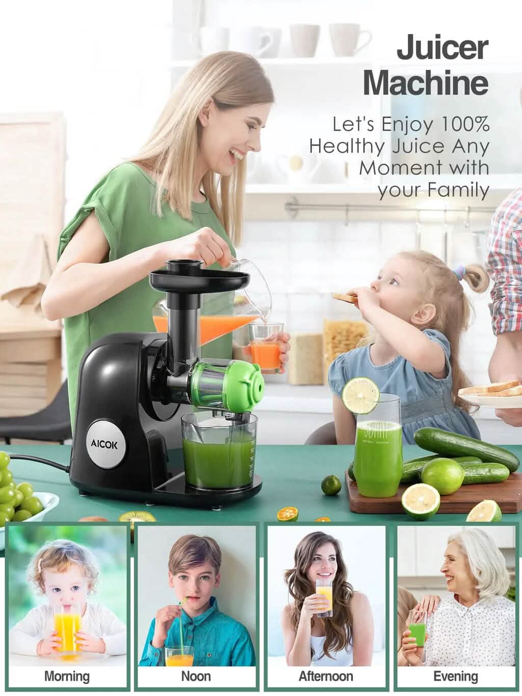 Slow Masticating Juicer Extractor Cold Press Juicer with Brush DailySale
