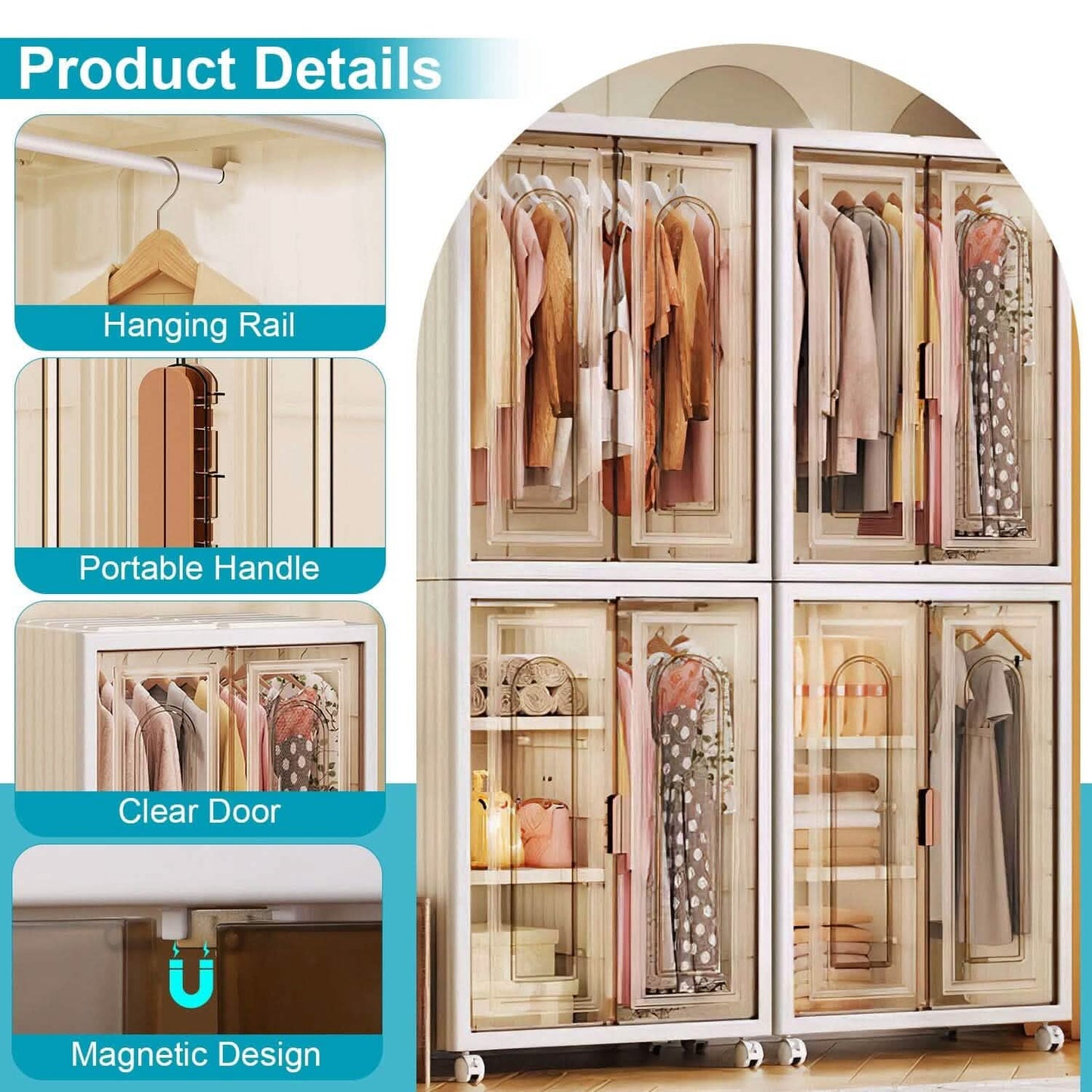 Small Wardrobe Closet with Magnetic Design DailySale