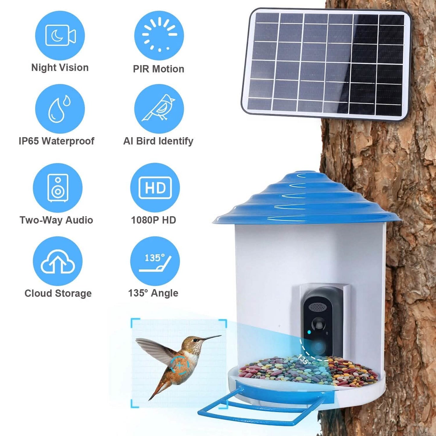 Smart Bird Feeder with Solar Powered Camera 1080P HD AI Identify PIR DailySale