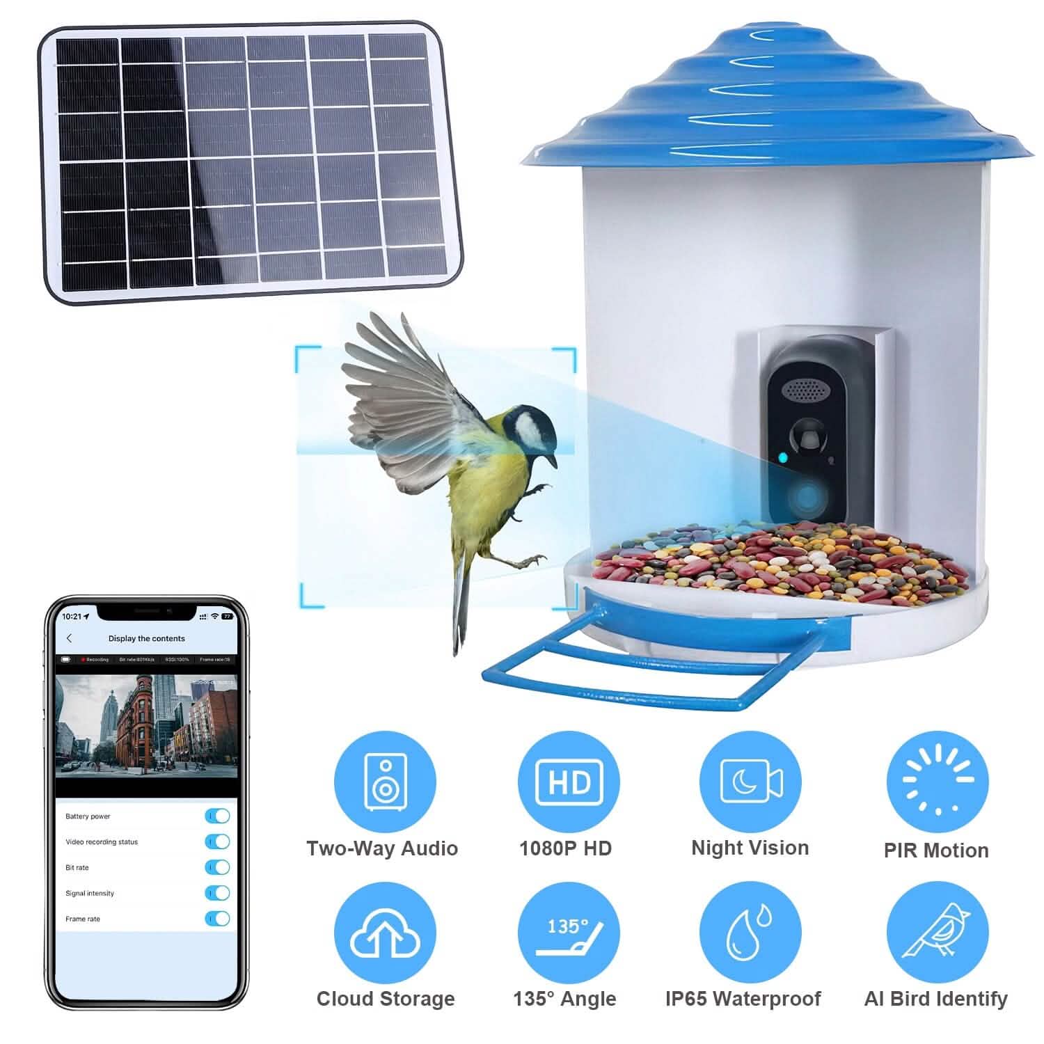 Smart Bird Feeder with Solar Powered Camera 1080P HD AI Identify PIR DailySale