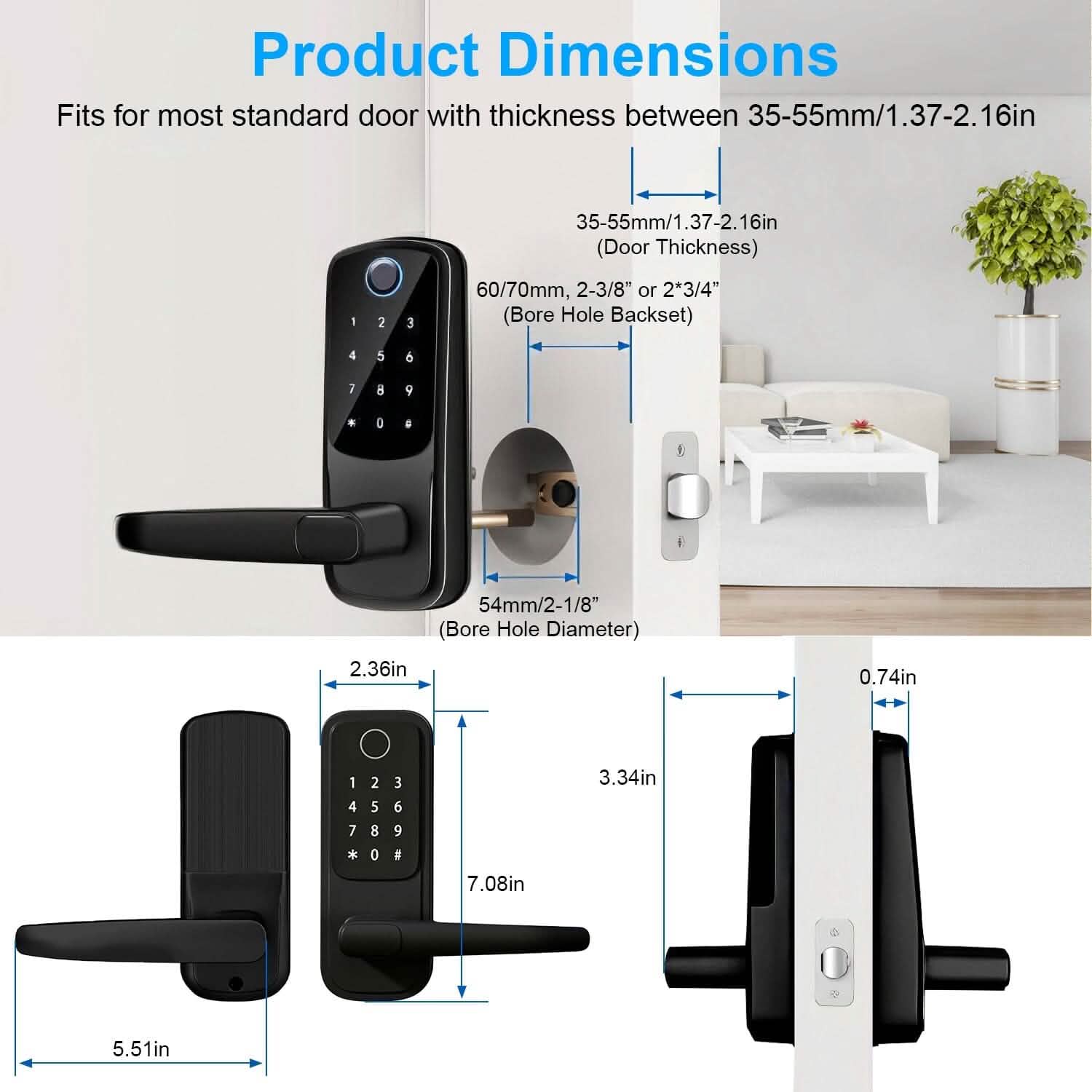 Smart Door Lock with Handle Fingerprints Passcode Keys Fobs App Control DailySale