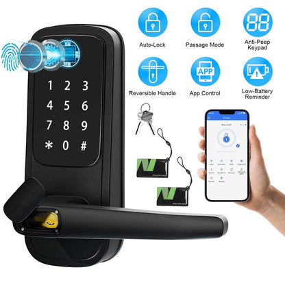 Smart Door Lock with Handle Fingerprints Passcode Keys Fobs App Control DailySale