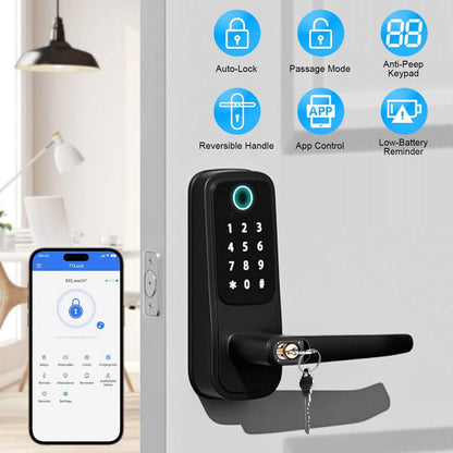 Smart Door Lock with Handle Fingerprints Passcode Keys Fobs App Control DailySale