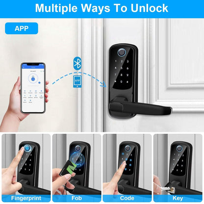 Smart Door Lock with Handle Fingerprints Passcode Keys Fobs App Control DailySale