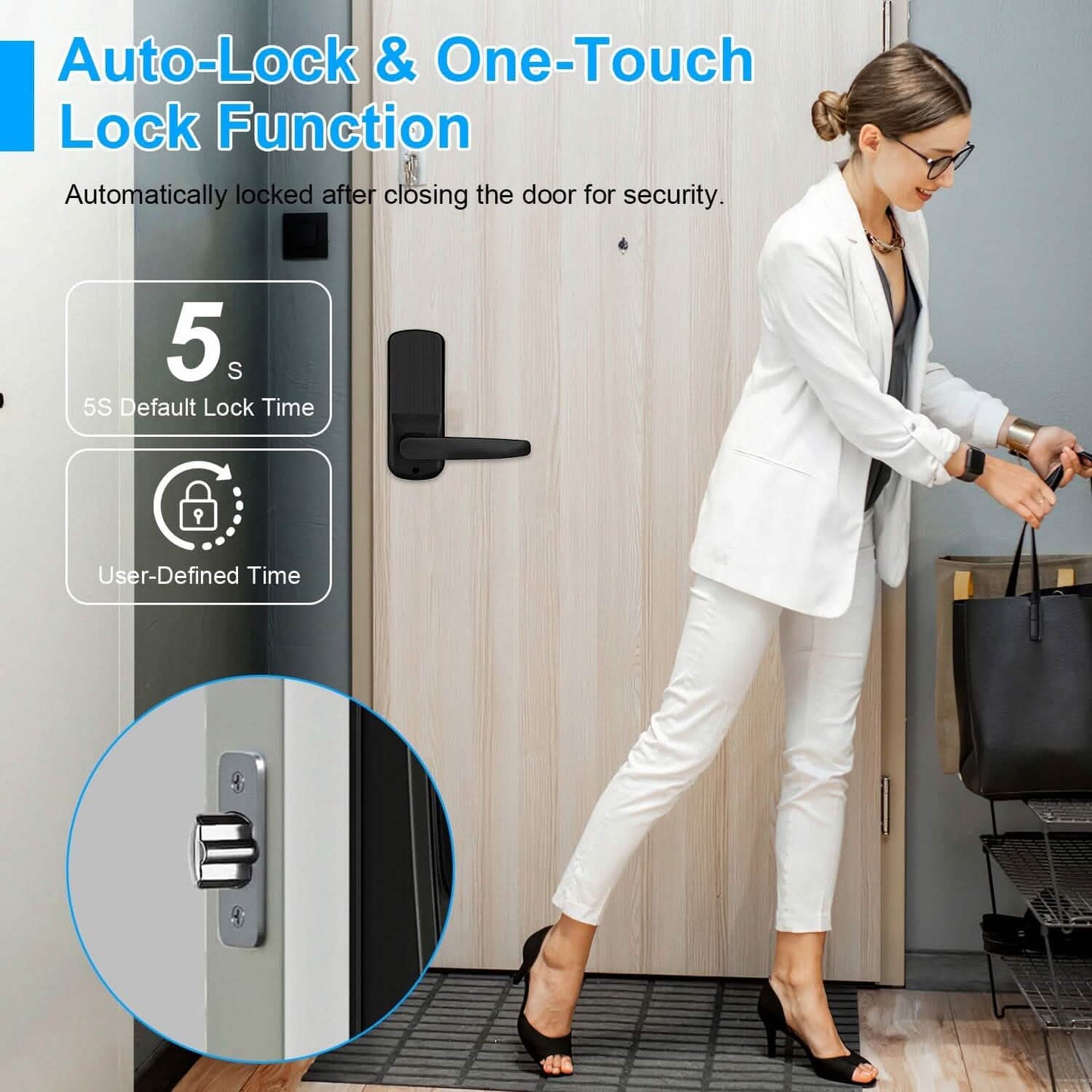 Smart Door Lock with Handle Fingerprints Passcode Keys Fobs App Control DailySale