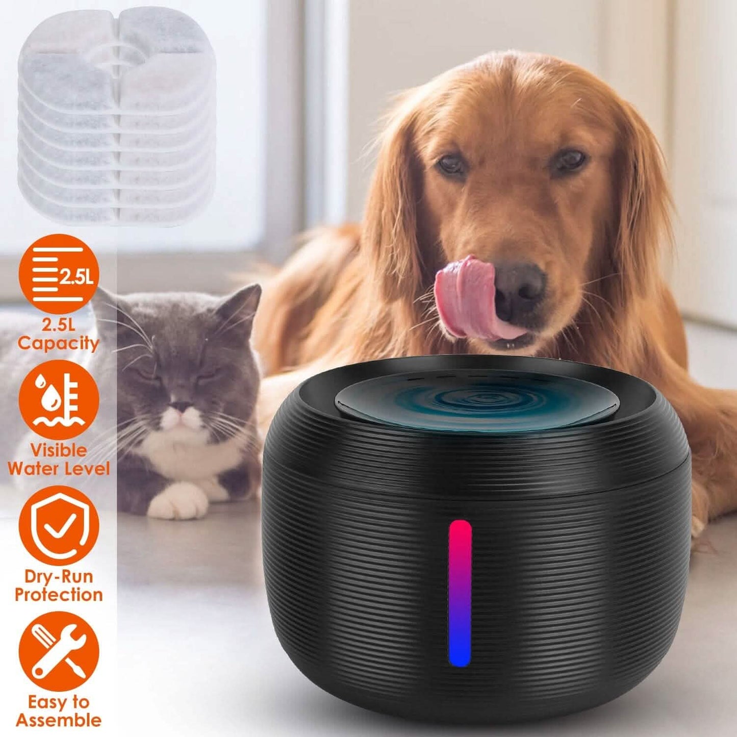 Smart Pet Drinking Fountain with LED Light 7-Pack Replaceable Water Filters DailySale