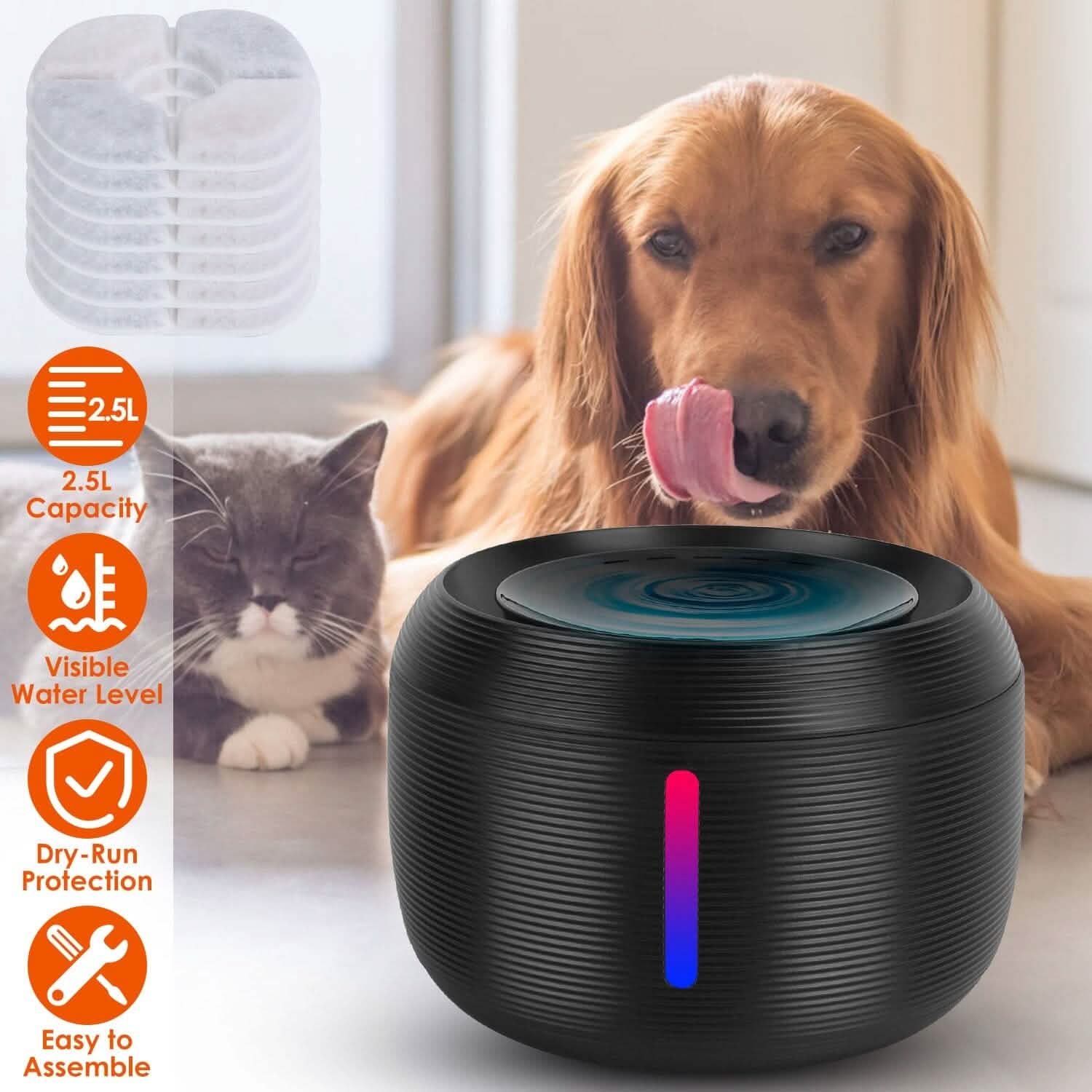 Smart Pet Drinking Fountain with LED Light 7-Pack Replaceable Water Filters DailySale
