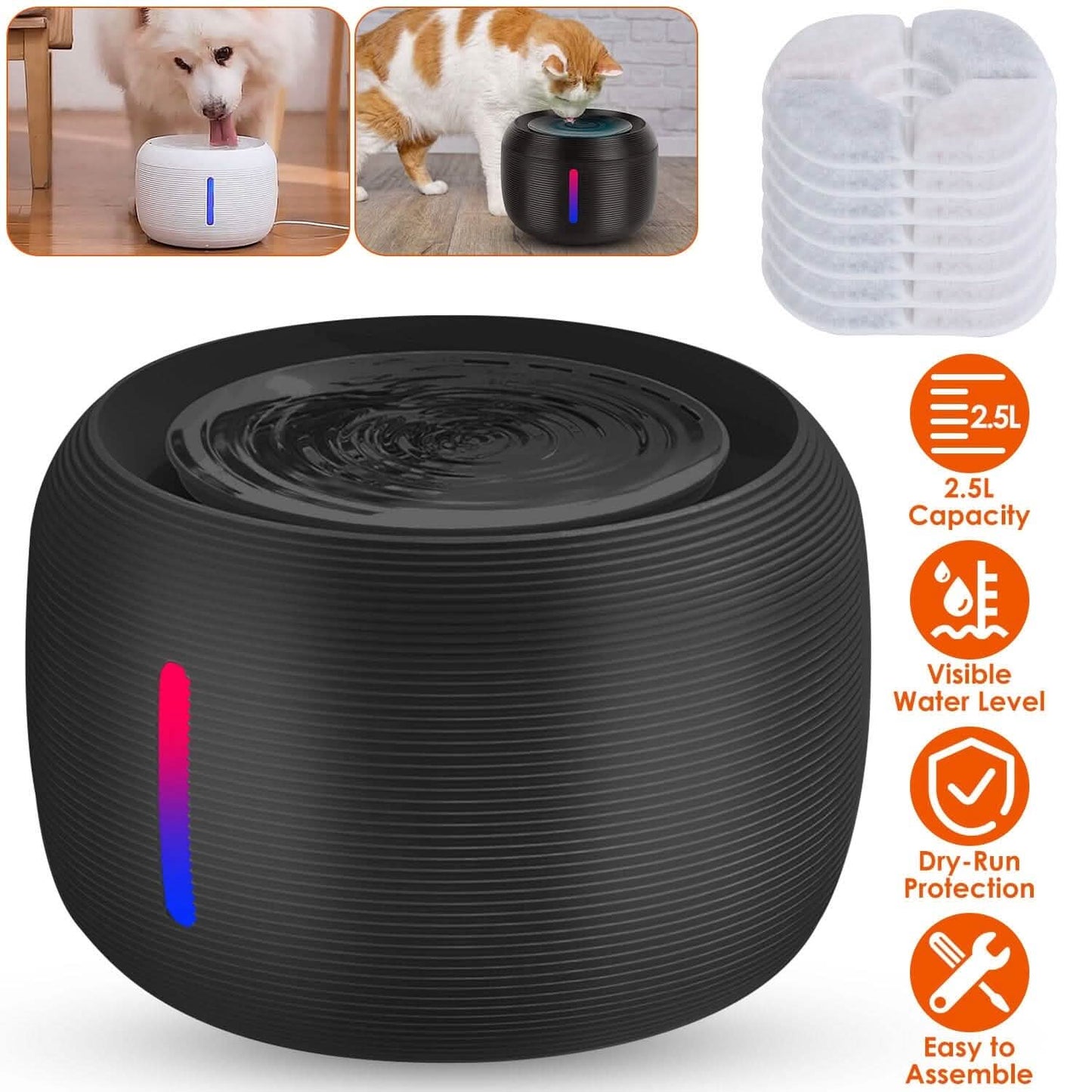 Smart Pet Drinking Fountain with LED Light 7-Pack Replaceable Water Filters DailySale