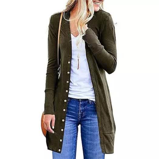 Snap Button Long Cardigan DailySale