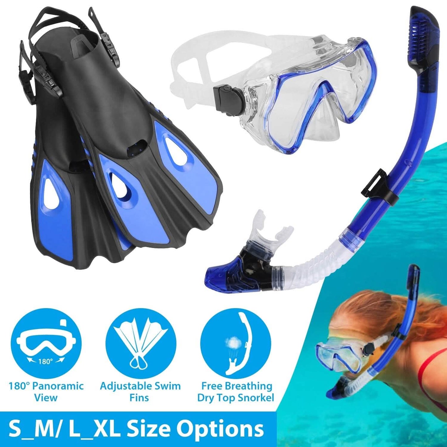 Snorkling Gear Mask Fin Set with Adjustable Swim Fins DailySale