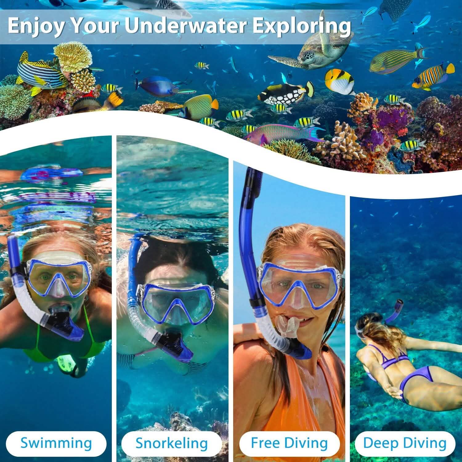 Snorkling Gear Mask Fin Set with Adjustable Swim Fins DailySale