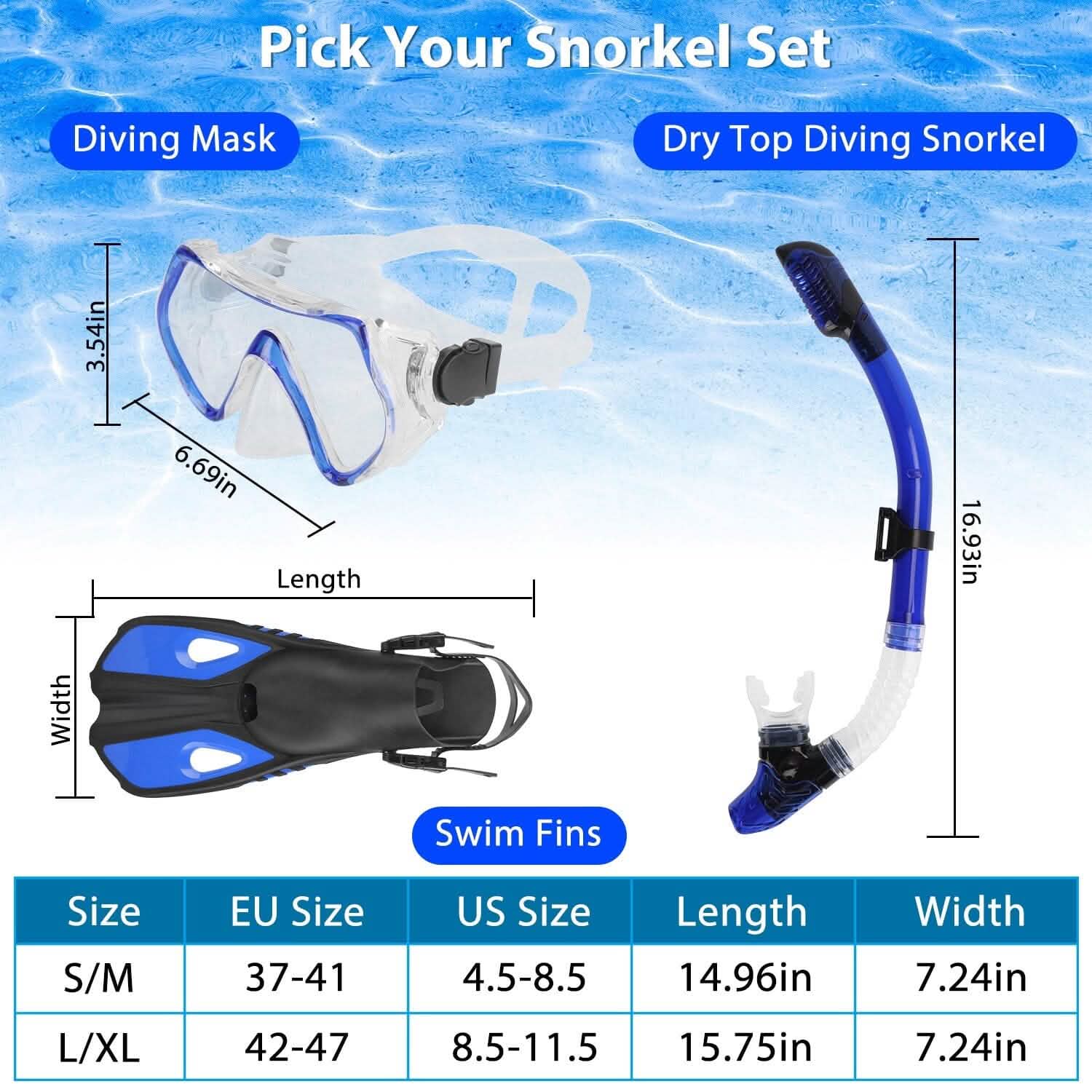 Snorkling Gear Mask Fin Set with Adjustable Swim Fins DailySale