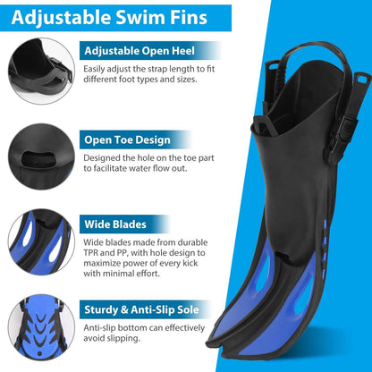 Snorkling Gear Mask Fin Set with Adjustable Swim Fins DailySale