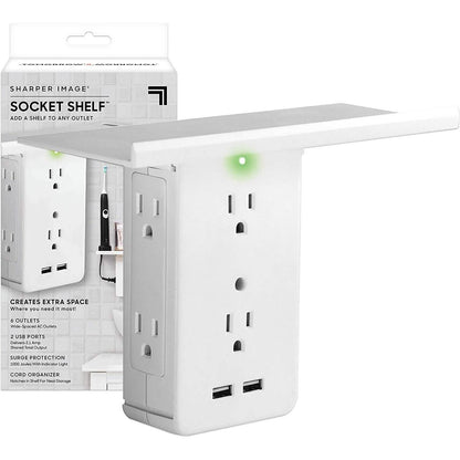Socket Shelf 8 Port Surge Protector Wall Outlet, 6 Electrical Outlet Extenders, 2 USB Charging Ports DailySale