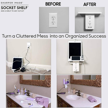 Socket Shelf 8 Port Surge Protector Wall Outlet, 6 Electrical Outlet Extenders, 2 USB Charging Ports DailySale
