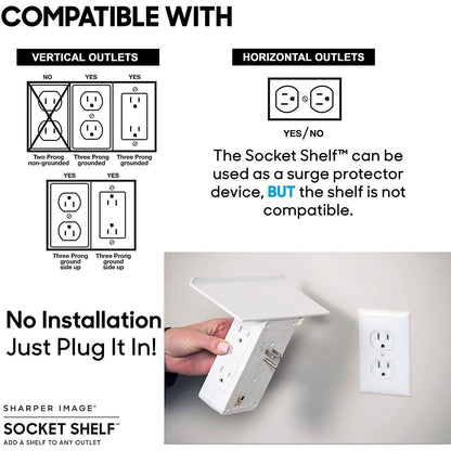 Socket Shelf 8 Port Surge Protector Wall Outlet, 6 Electrical Outlet Extenders, 2 USB Charging Ports DailySale