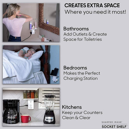 Socket Shelf 8 Port Surge Protector Wall Outlet, 6 Electrical Outlet Extenders, 2 USB Charging Ports DailySale