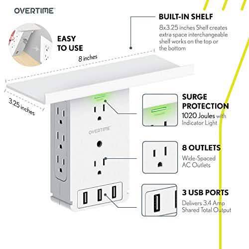 Universal Wall Charger and Outlet Shelf, 6x Outlet Extender, Surge Protector, 3x USB Port DailySale