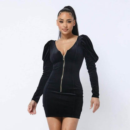 Soft Velvet Pleated Puff Sleeve Mini Dress DailySale
