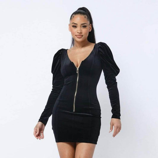 Soft Velvet Pleated Puff Sleeve Mini Dress DailySale