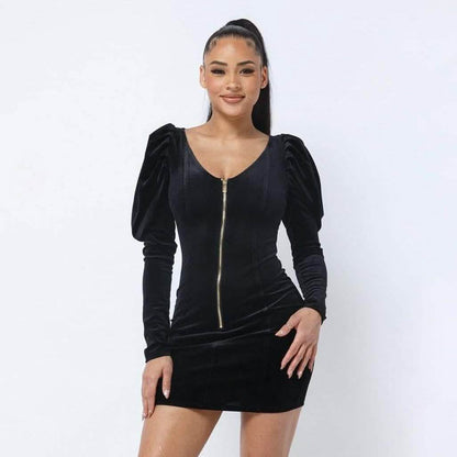 Soft Velvet Pleated Puff Sleeve Mini Dress DailySale