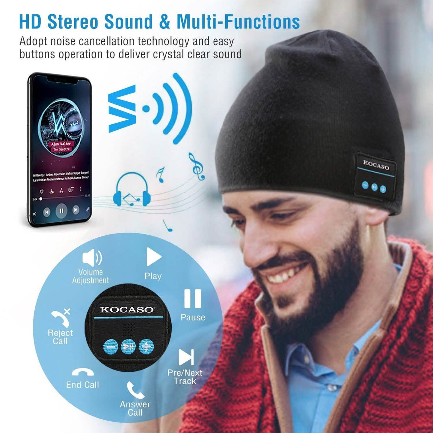Soft Wireless Beanie Headphone Hat with V4.2 Noise Cancellation DailySale