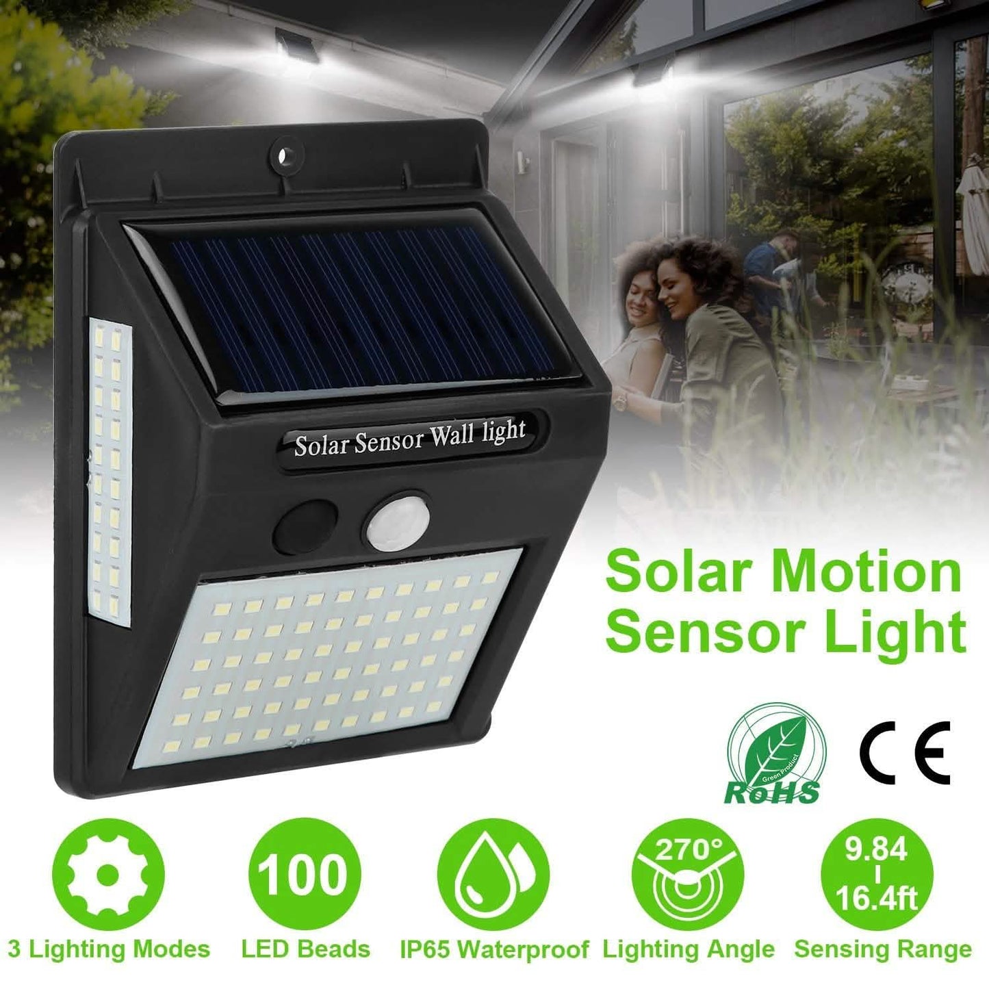 Solar 100 LEDs PIR Motion Sensor Wall Light DailySale