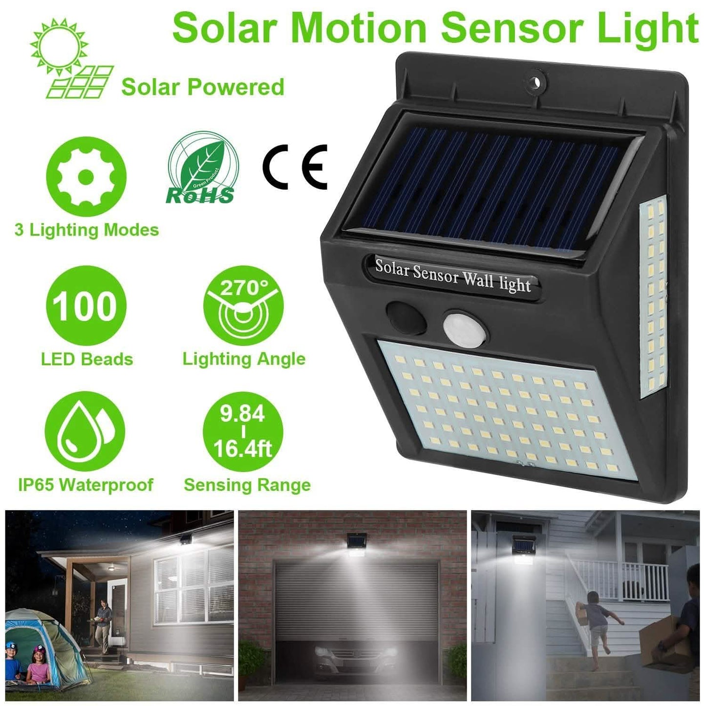 Solar 100 LEDs PIR Motion Sensor Wall Light DailySale