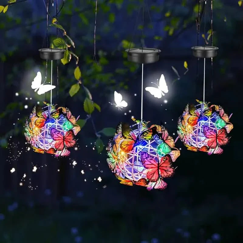 Solar Butterfly Wind Chime Lights, Garden Hanging Decor Lighting Fixture DailySale