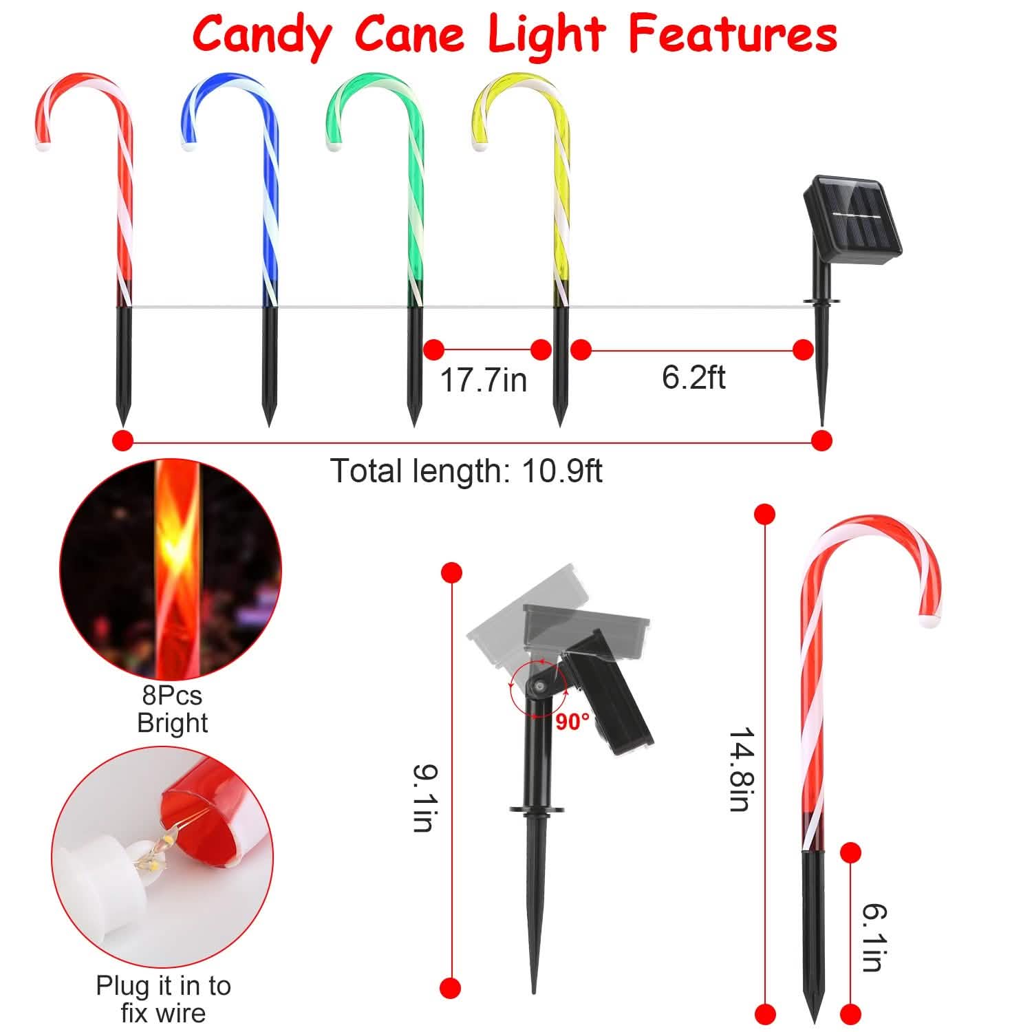 Solar Christmas Candy Cane Light IP55 Waterproof Stake Light DailySale