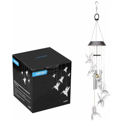 Solar Color Changing LED Hummingbird Wind Chimes Light Tubes Bells Lamp Outdoor DailySale