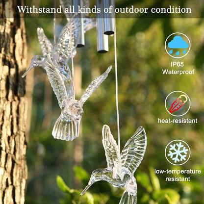 Solar Color Changing LED Hummingbird Wind Chimes Light Tubes Bells Lamp Outdoor DailySale
