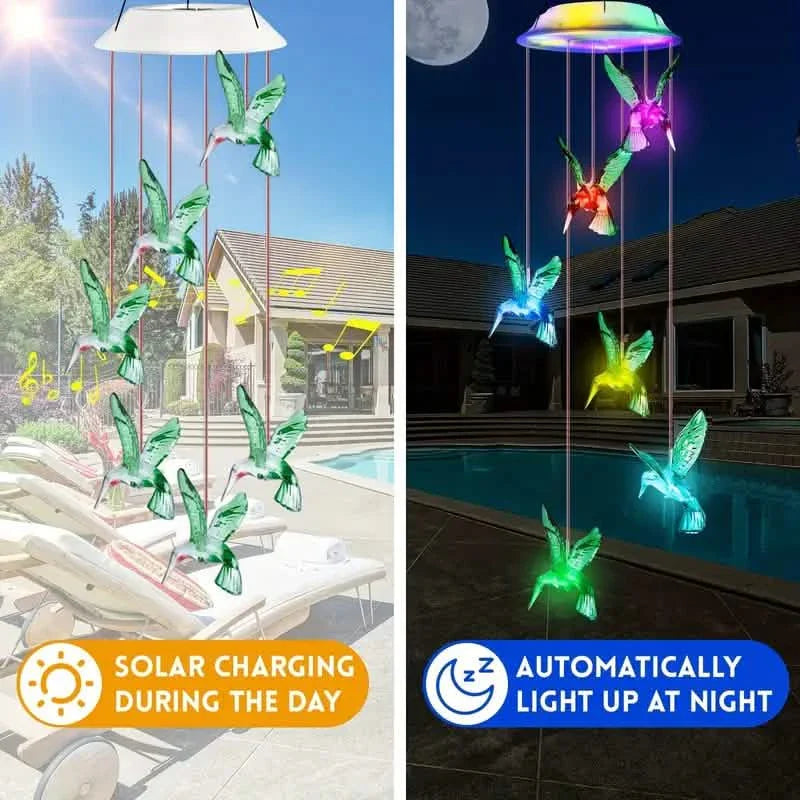 Solar Hummingbird Wind Chimes, Color Changing Solar Wind Chimes DailySale