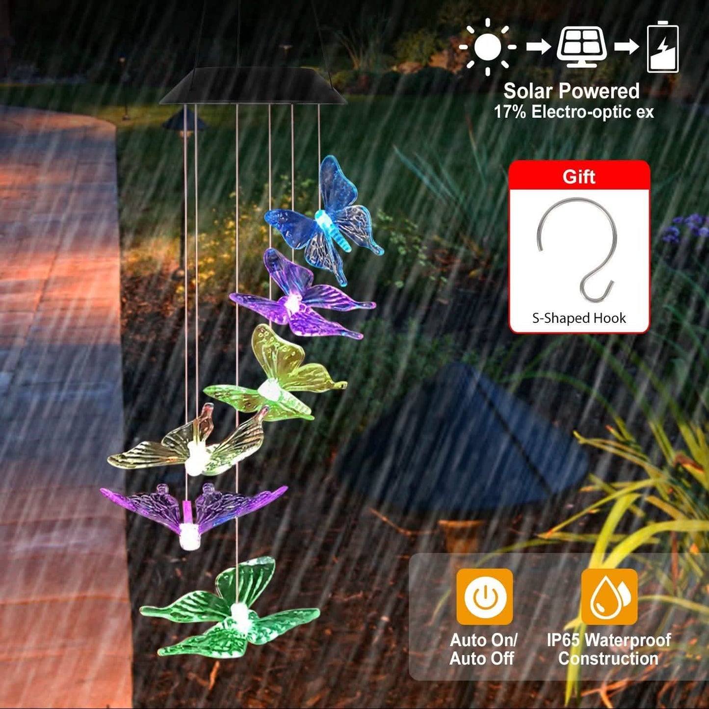 Solar LED Butterfly Wind Chimes DailySale