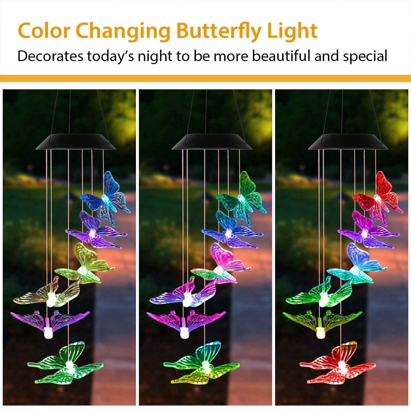 Solar LED Butterfly Wind Chimes DailySale