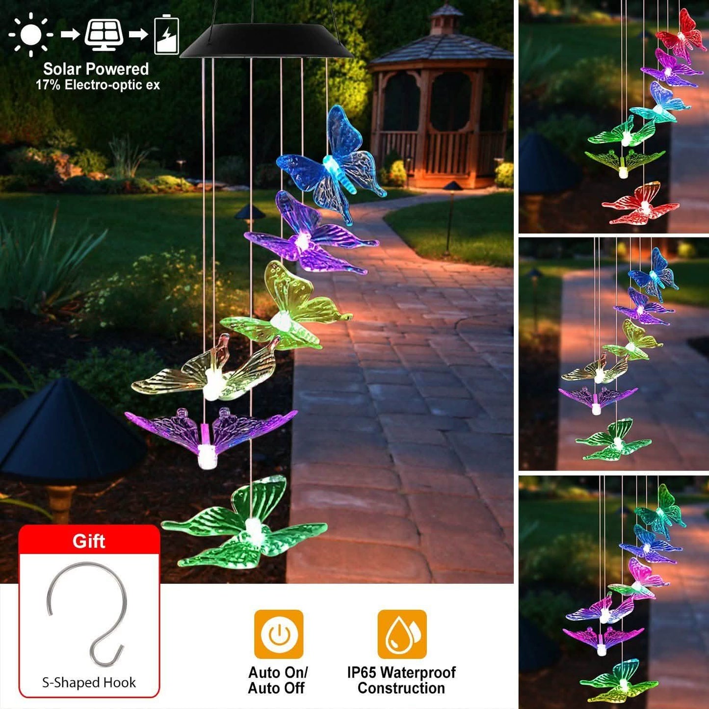 Solar LED Butterfly Wind Chimes DailySale