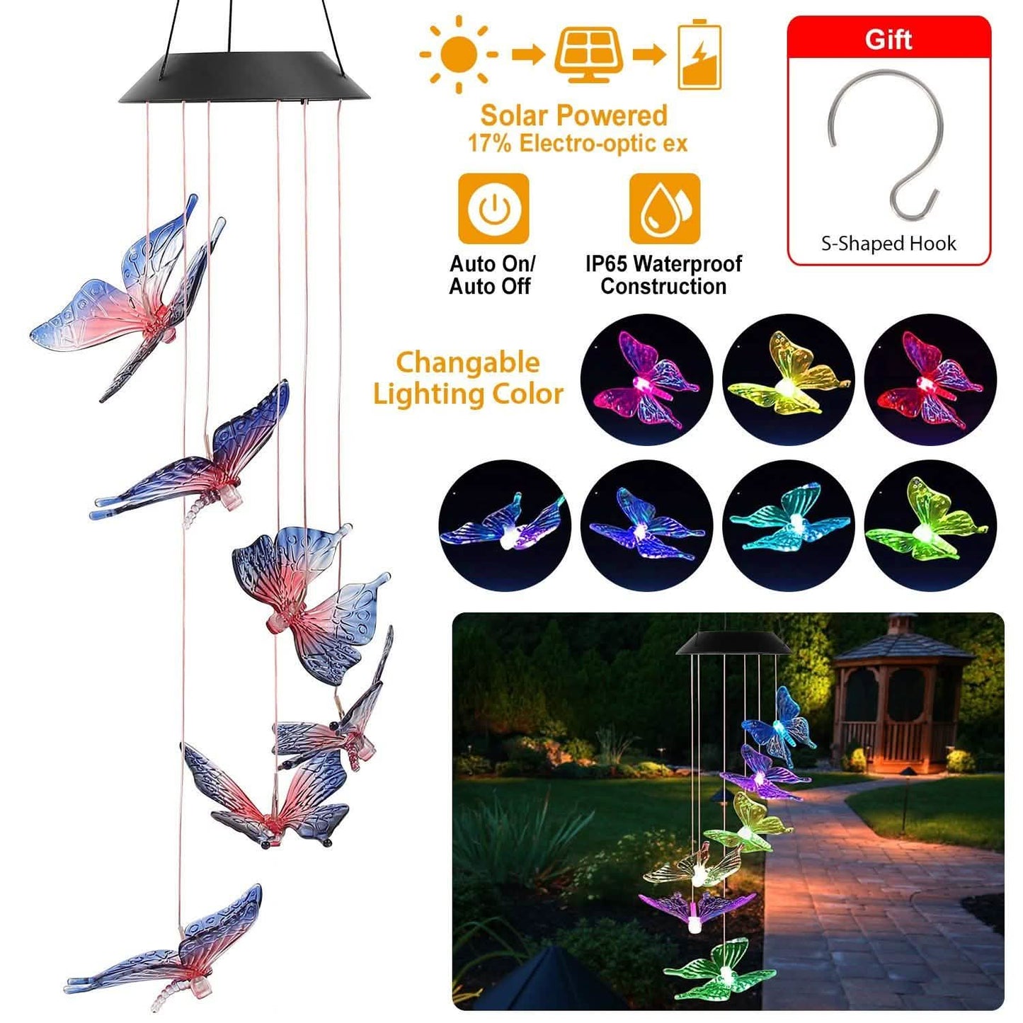 Solar LED Butterfly Wind Chimes DailySale