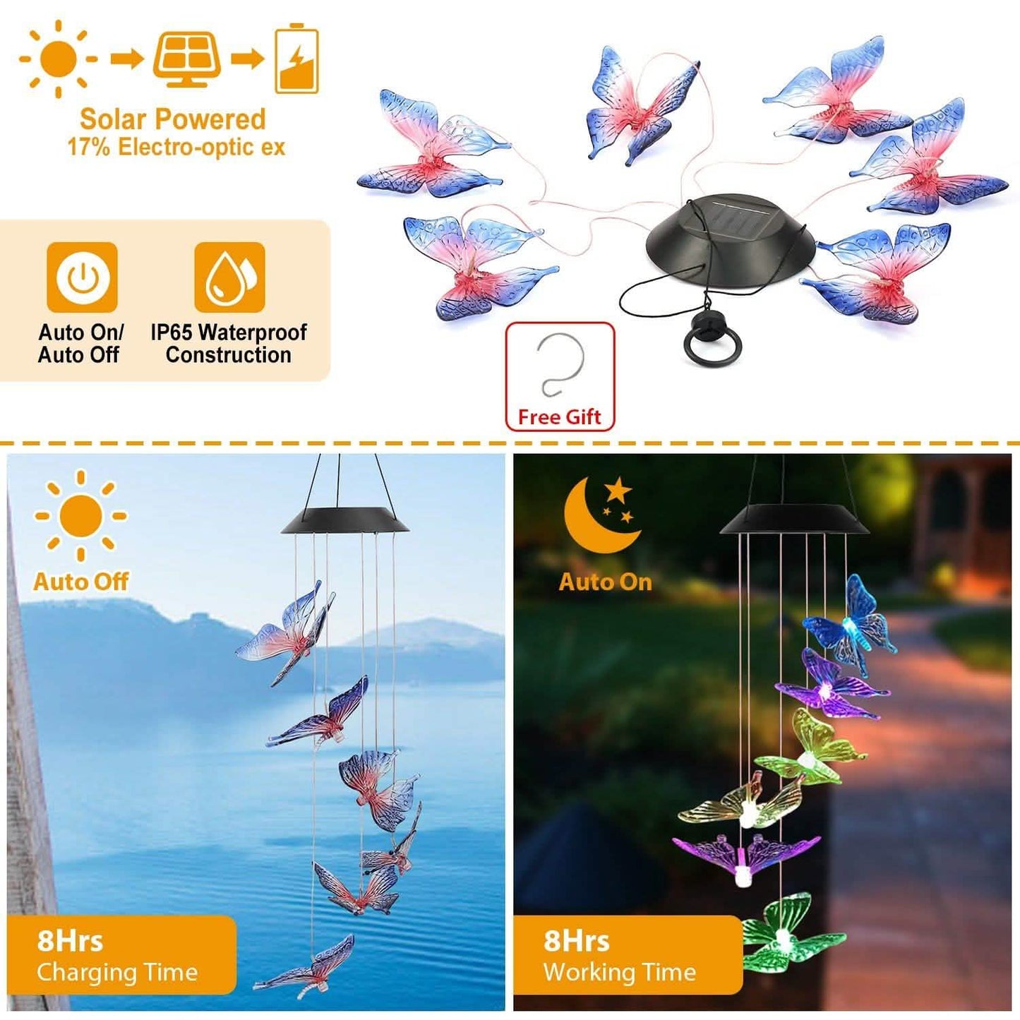 Solar LED Butterfly Wind Chimes DailySale