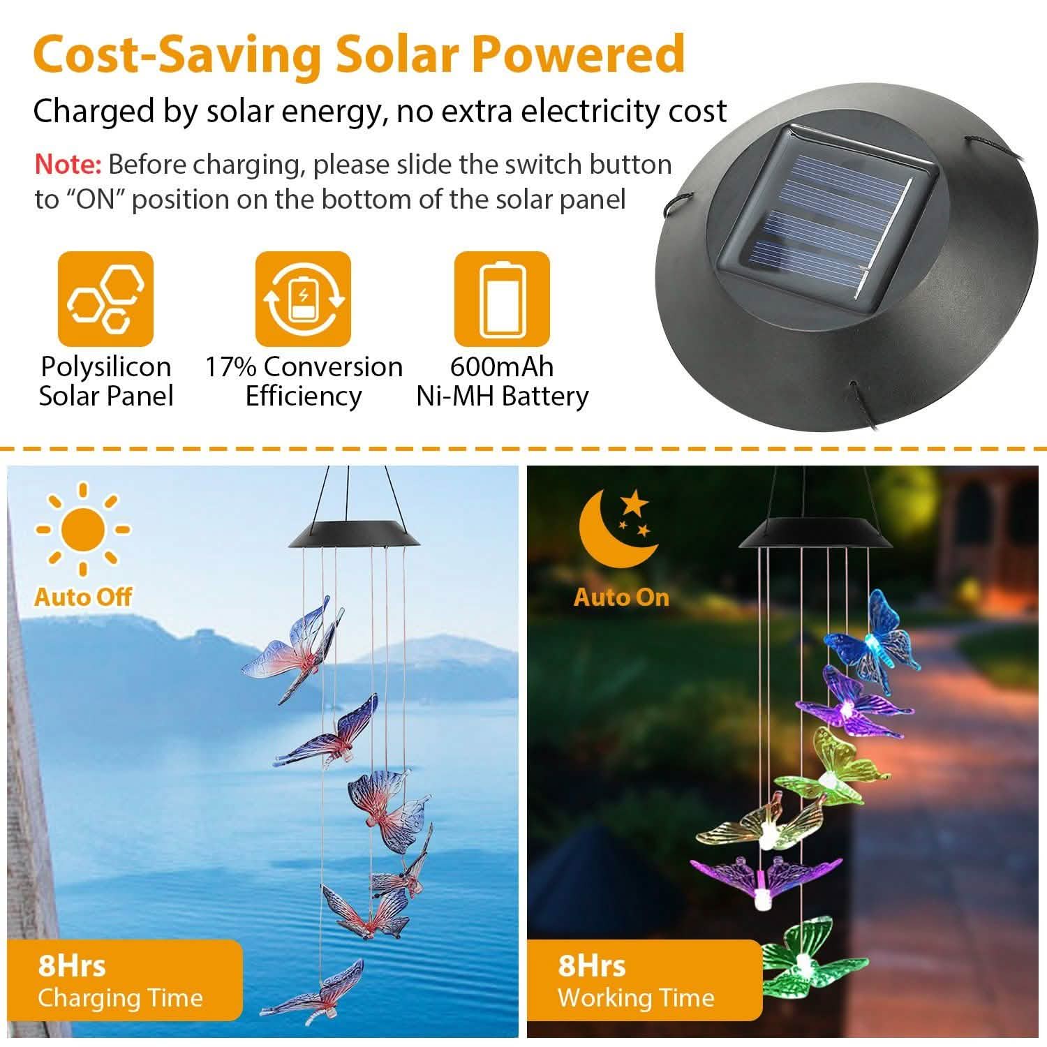 Solar LED Butterfly Wind Chimes DailySale