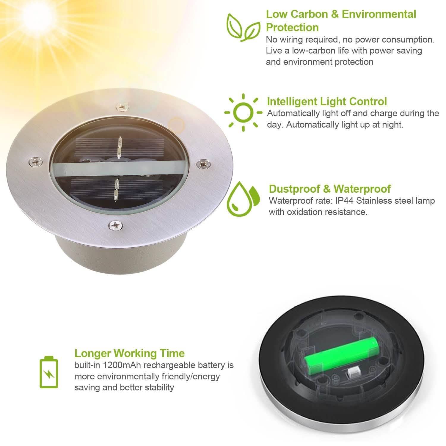 Solar LED Disk Lights IP44 Water Resistant Light Sensor DailySale